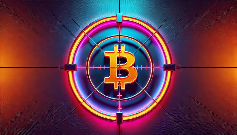 Bitcoin logo within a sniper's crosshairs