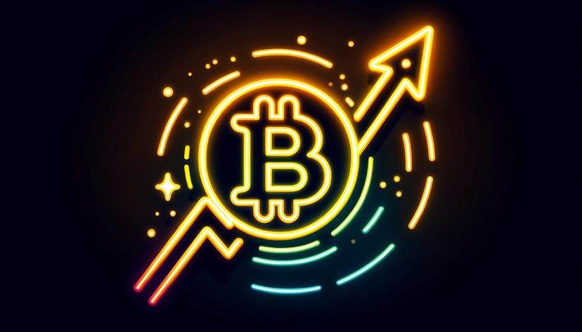 Bitcoin symbol with an upward-trending arrow