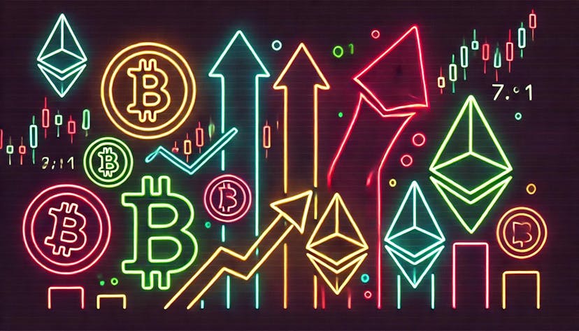 cryptocurrencies with sharp upward and downward arrows