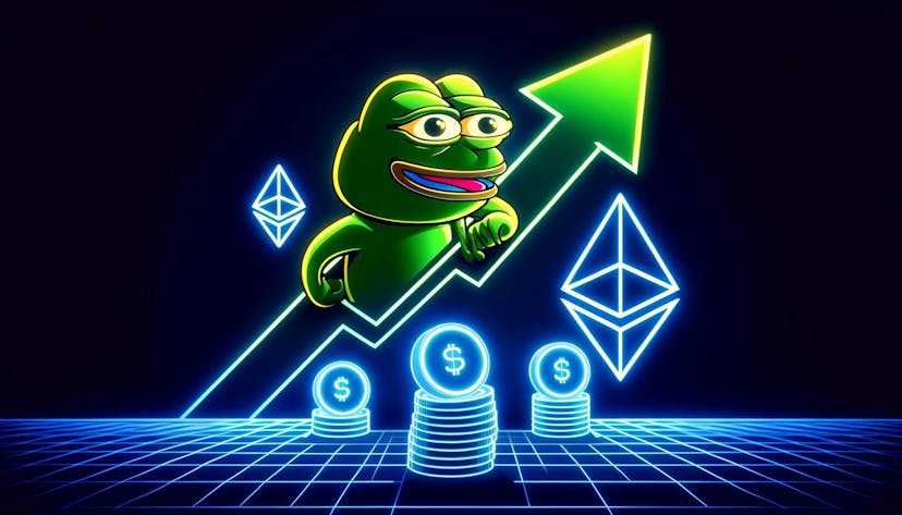 Pepe memecoin soaring with Ethereum in the background