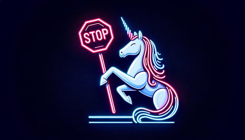 unicorn holding a stop sign