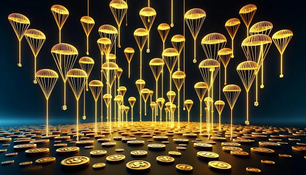 image depicting money falling fro the high with parachutes 
