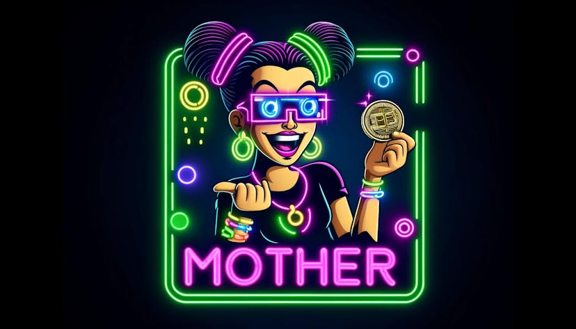 depiction of a female rapper promoting a coin called MOTHER