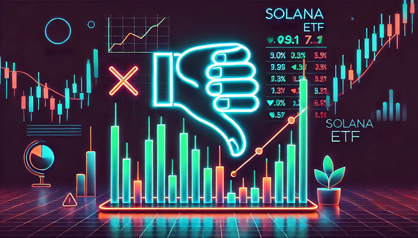image depicting the rejection of a Solana ETF in a minimalistic style with neon colors