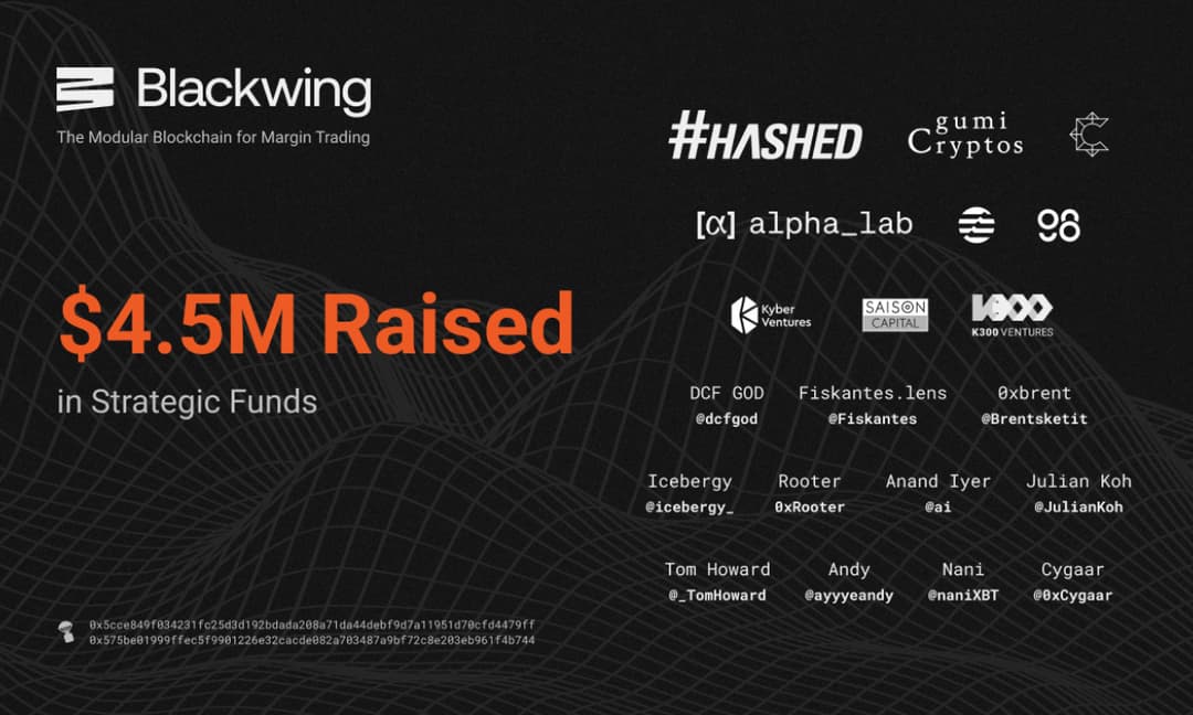 New Modular Blockchain Blackwing Raises $4.5 Million to Build Liquidation-Free Trading
