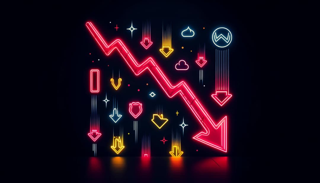 stylized symbols of tech companies and downward-trending arrows