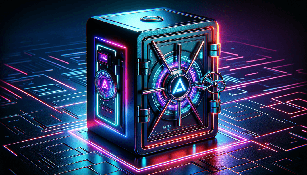 the image of a safe in a cypherpunk style, featuring sleek lines and illuminated by vibrant neon lights.