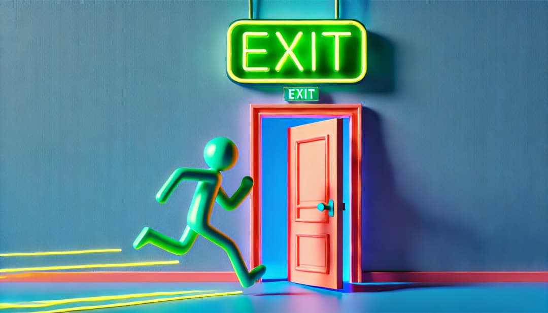 person running to an exit door