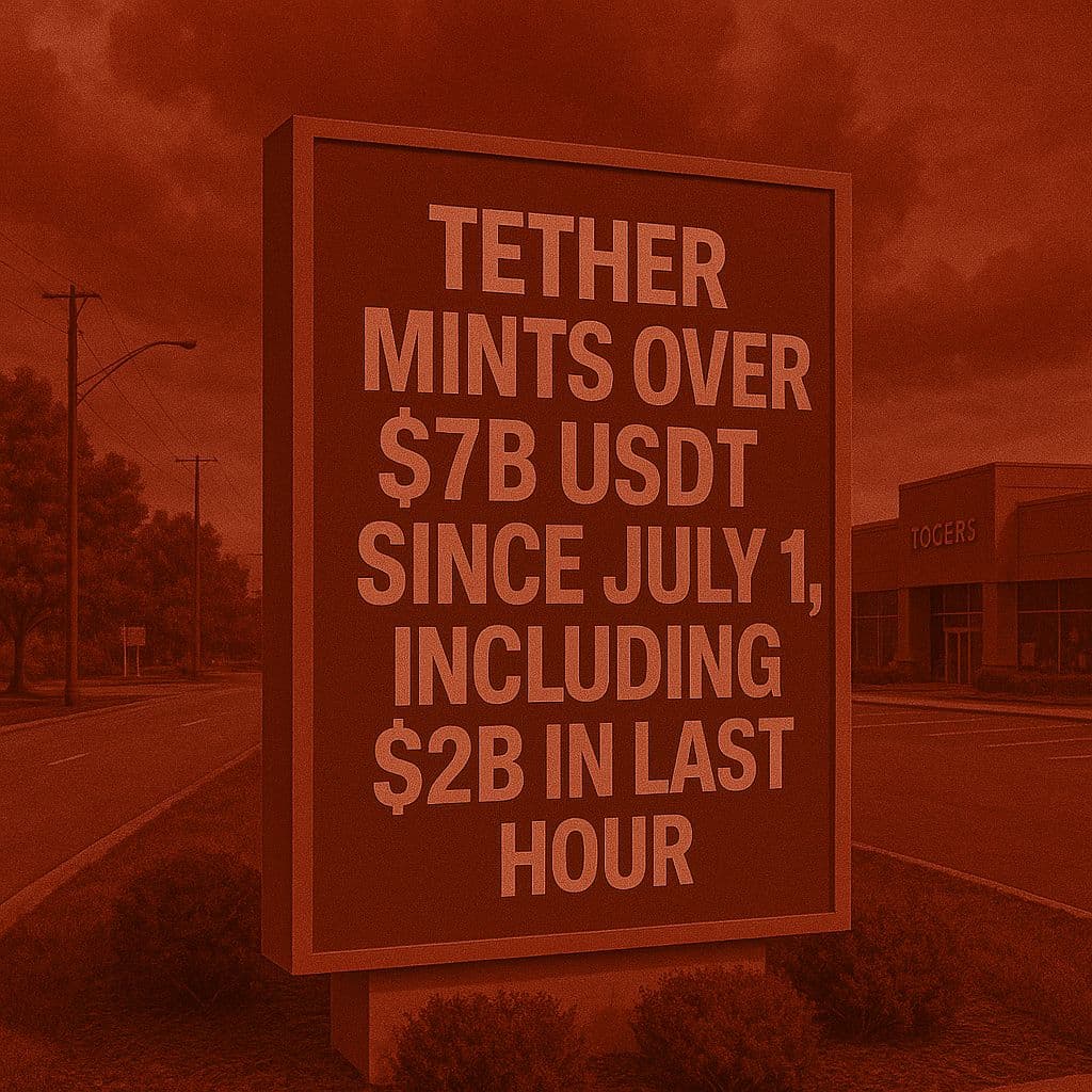 Tether Mints $2 Billion USDT, July Issuance Tops $7 Billion