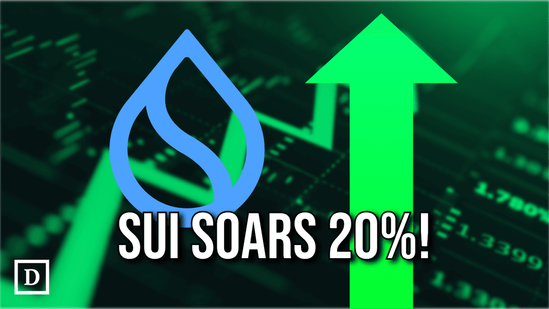 sui logo against a green chart background