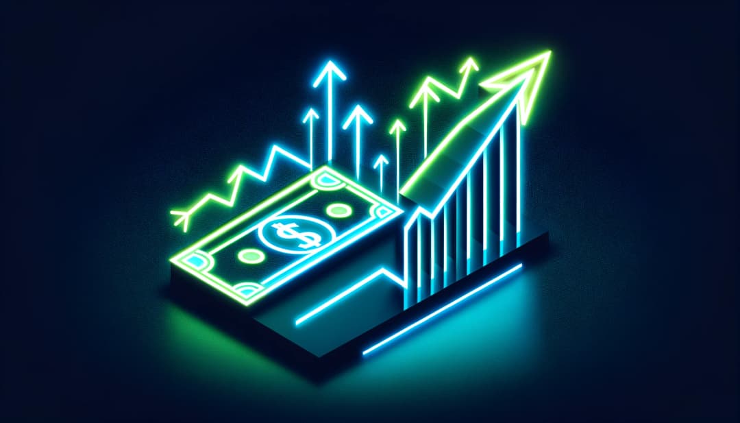Treasury bills and upward-trending arrows glowing in neon colors