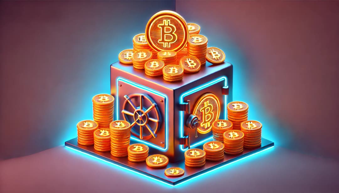 safe holding gold coins with bitcoin symbols