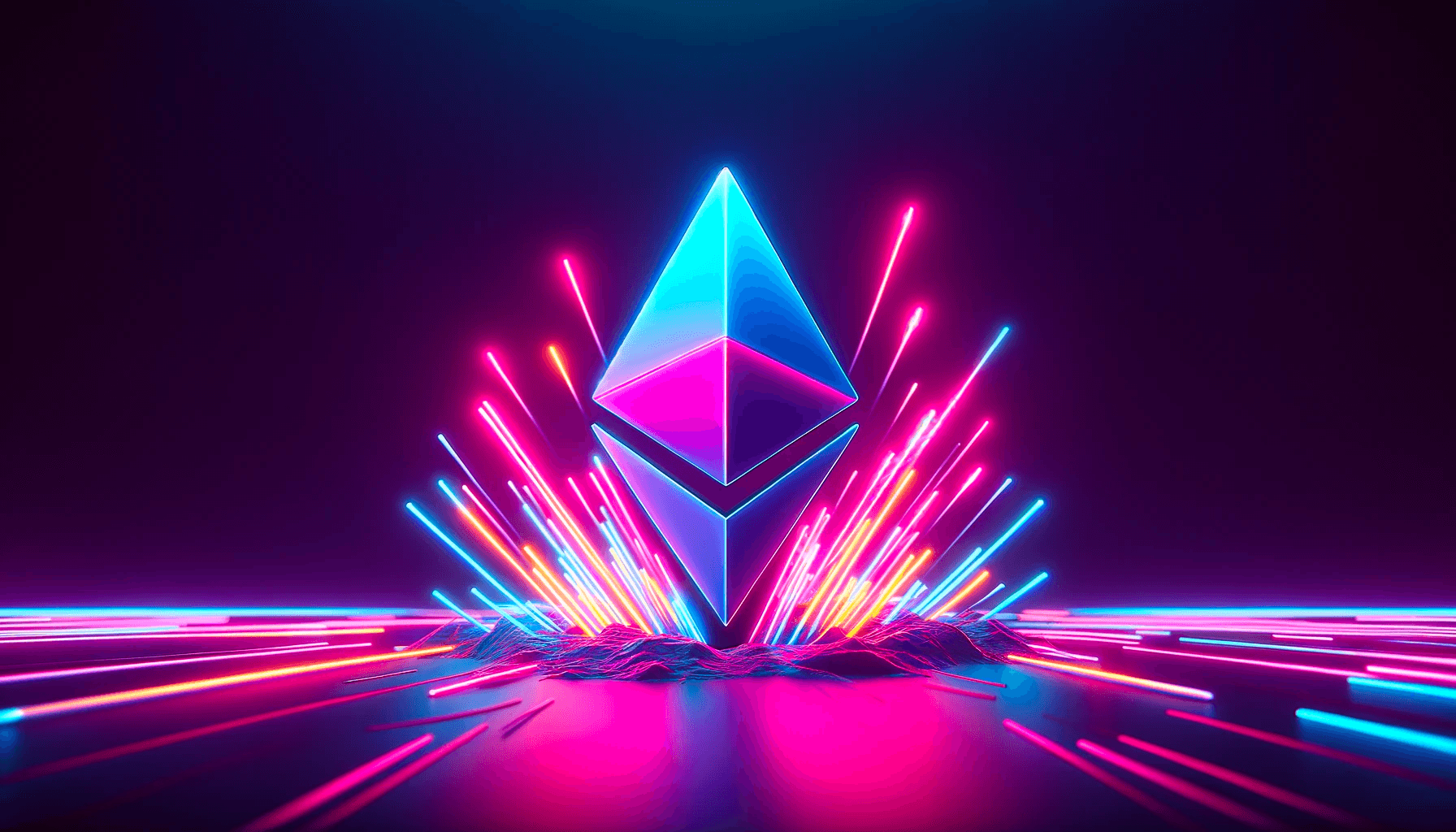 Ethereum logo surging from the ground