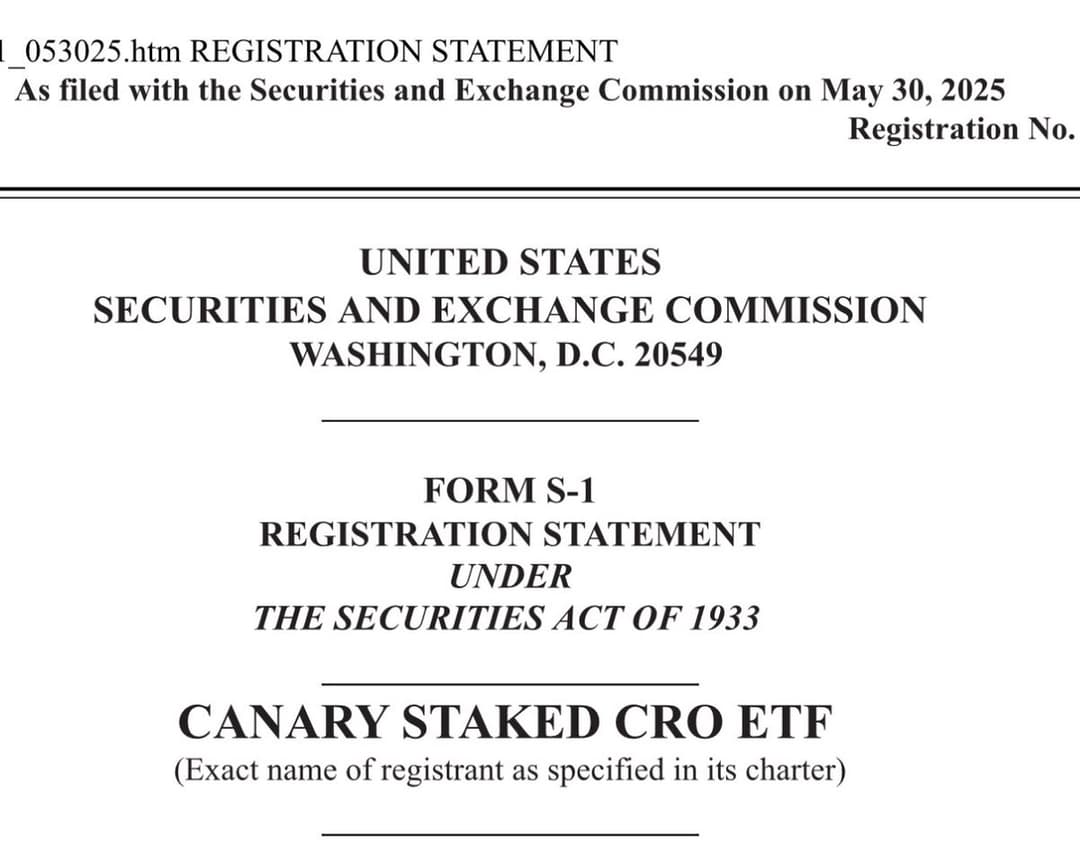 Canary Files S-1 With SEC for First US Staked CRO ETF, Acting as Custodian and Liquidity Provider