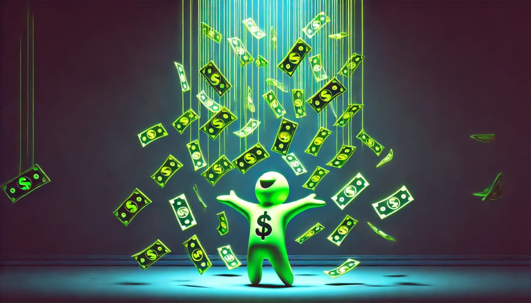 dollars raining from the sky