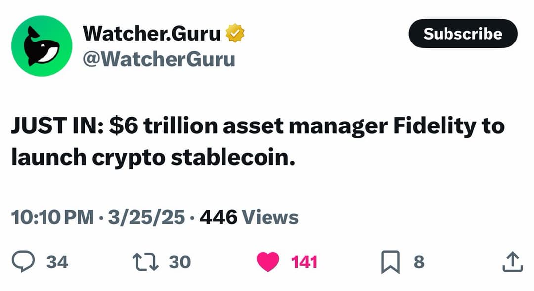 Fidelity to Launch Crypto Stablecoin, Managing $6 Trillion in Assets