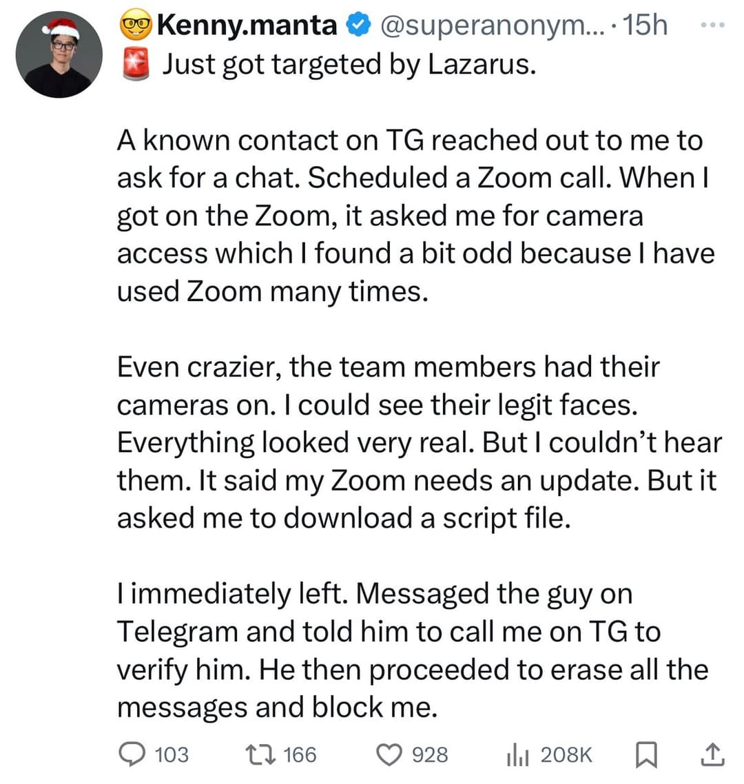 North Korean Hackers Target Manta Network Co-Founder with Fake Zoom Call Phishing Attack