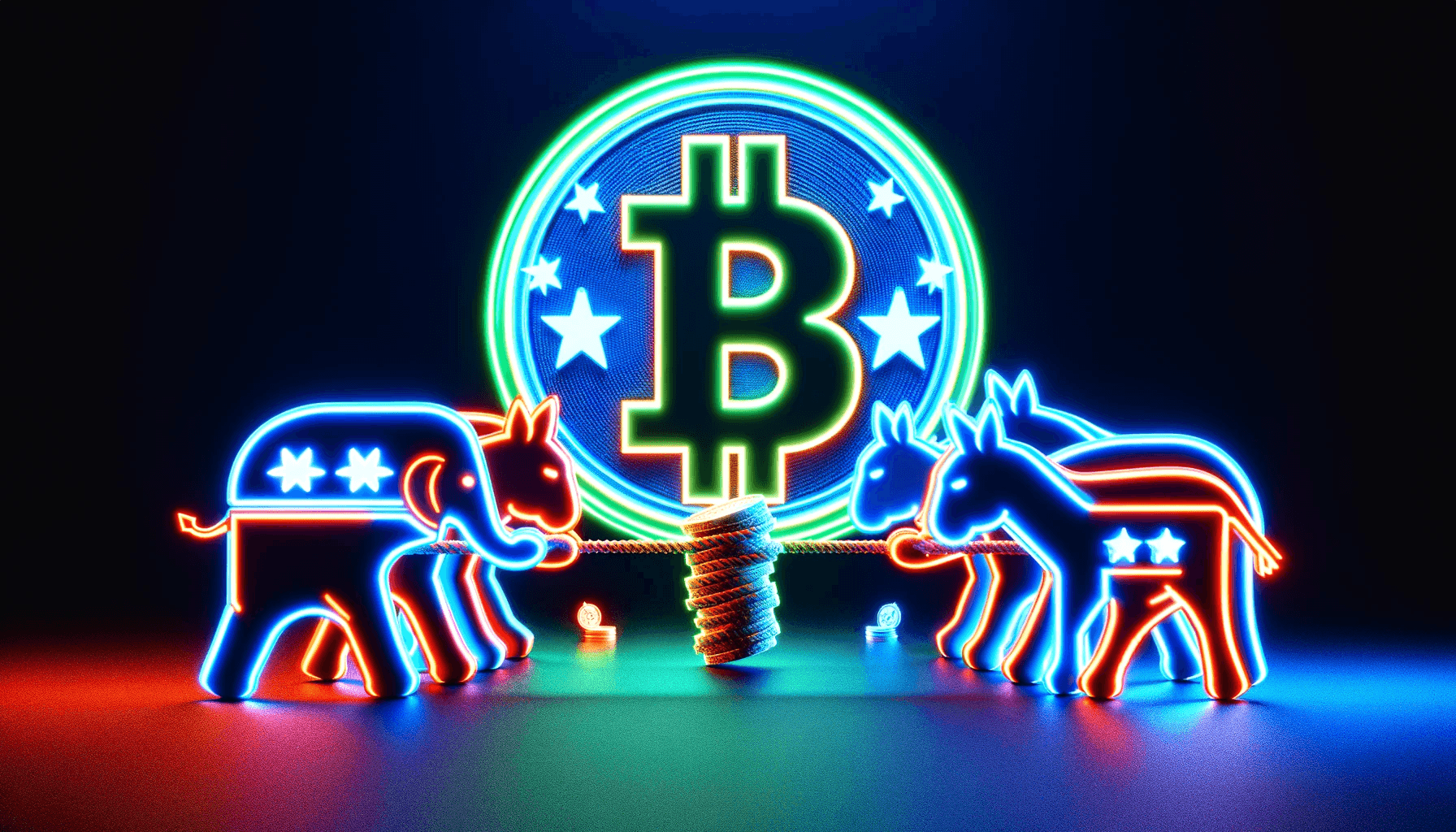 depiction of Republicans and Democrats waging a fight over cryptocurrency