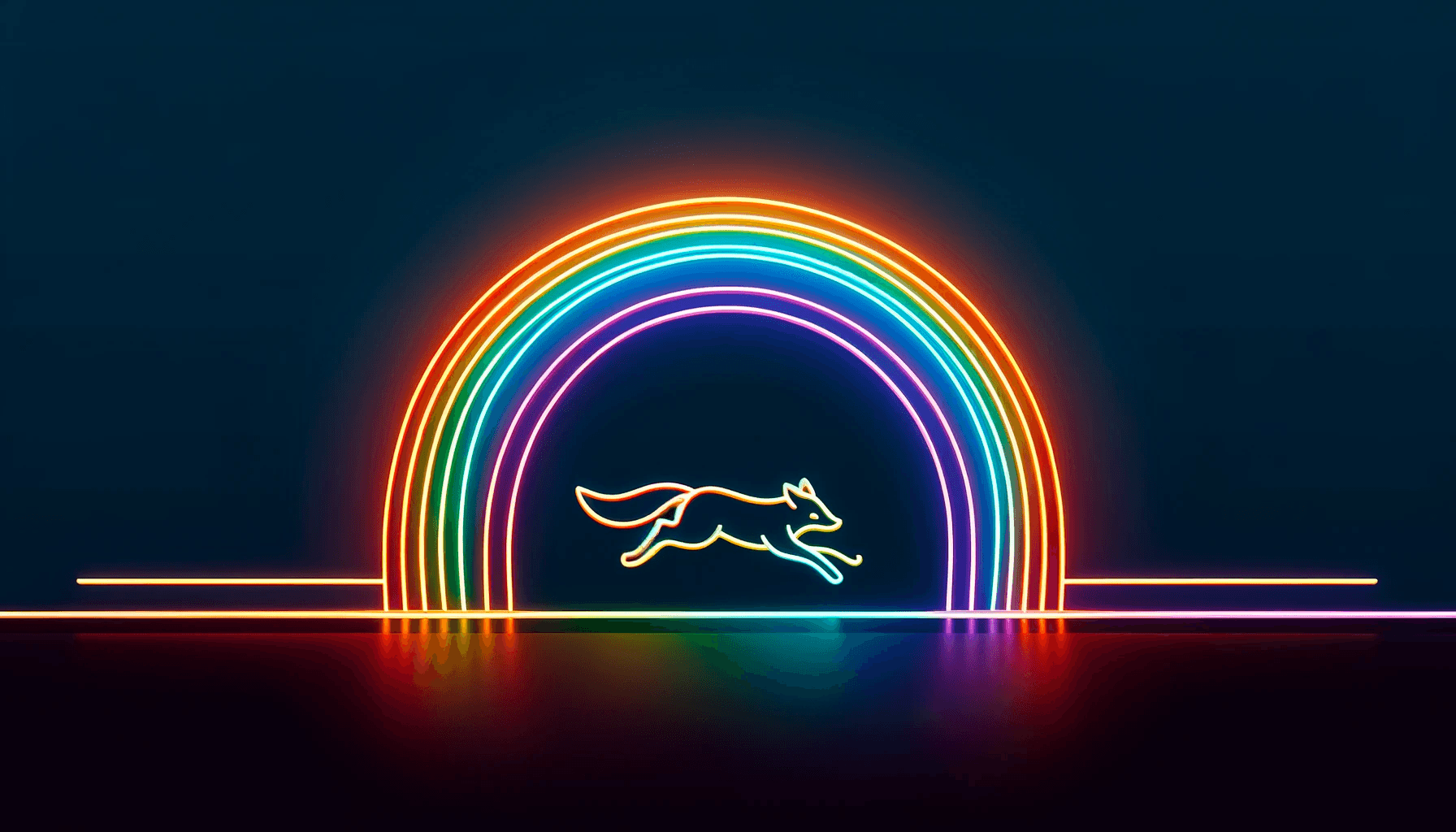 An image of a fox running away from a rainbow.