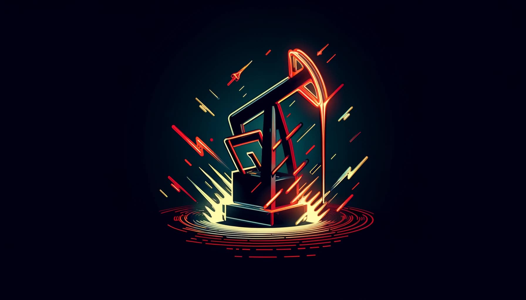 pump with stylized, chaotic elements like jagged lines and arrows