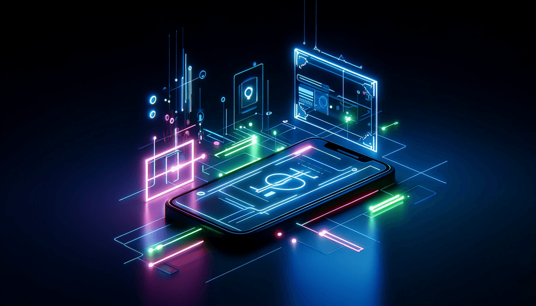  image depicting digital payments in a minimalistic style with neon colors