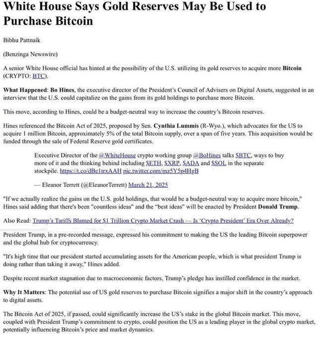Trump Administration and IMF Recognize Bitcoin as Digital Gold, Plan to Use U.S. Gold Reserves to Buy 1 Million Bitcoins