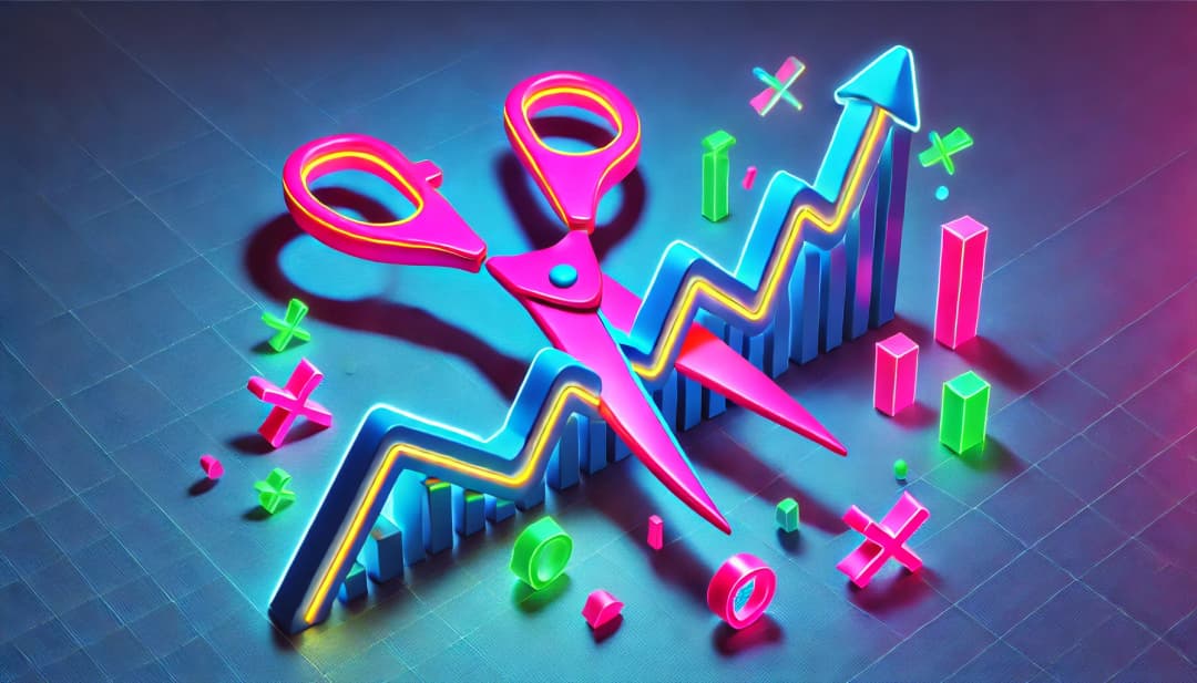 scissors cutting an uptrending chart