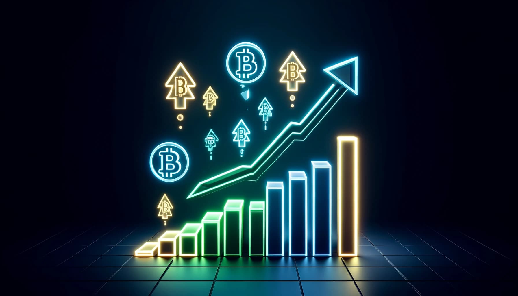 upward-trending arrows and rising bar graphs