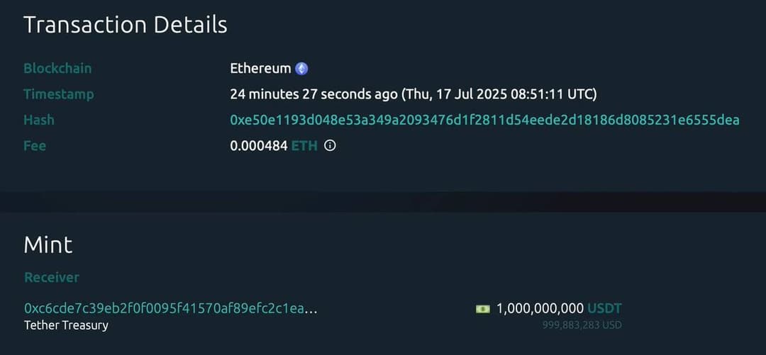 Tether Mints $2 Billion USDT in Back-to-Back Ethereum Transactions