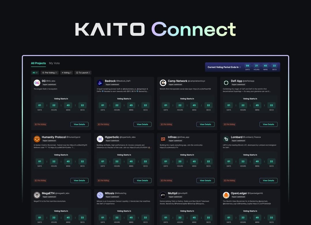 Kaito Launches Kaito Connect, Allowing Yappers to Vote on Pre-TGE Projects for Leaderboard