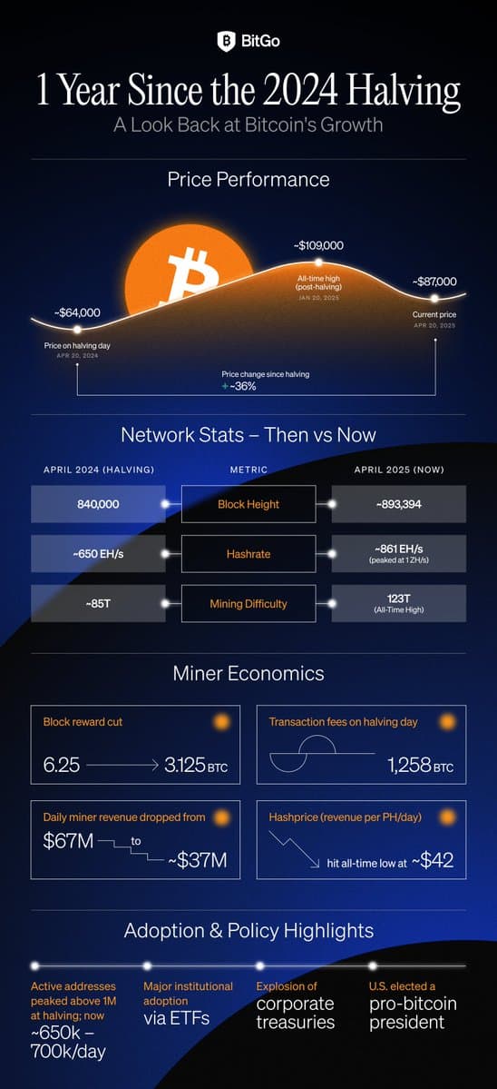 Bitcoin’s Fourth Halving Cuts Miner Rewards to 3.125 BTC; Miners Produced <160k BTC, ETFs Bought >500k BTC