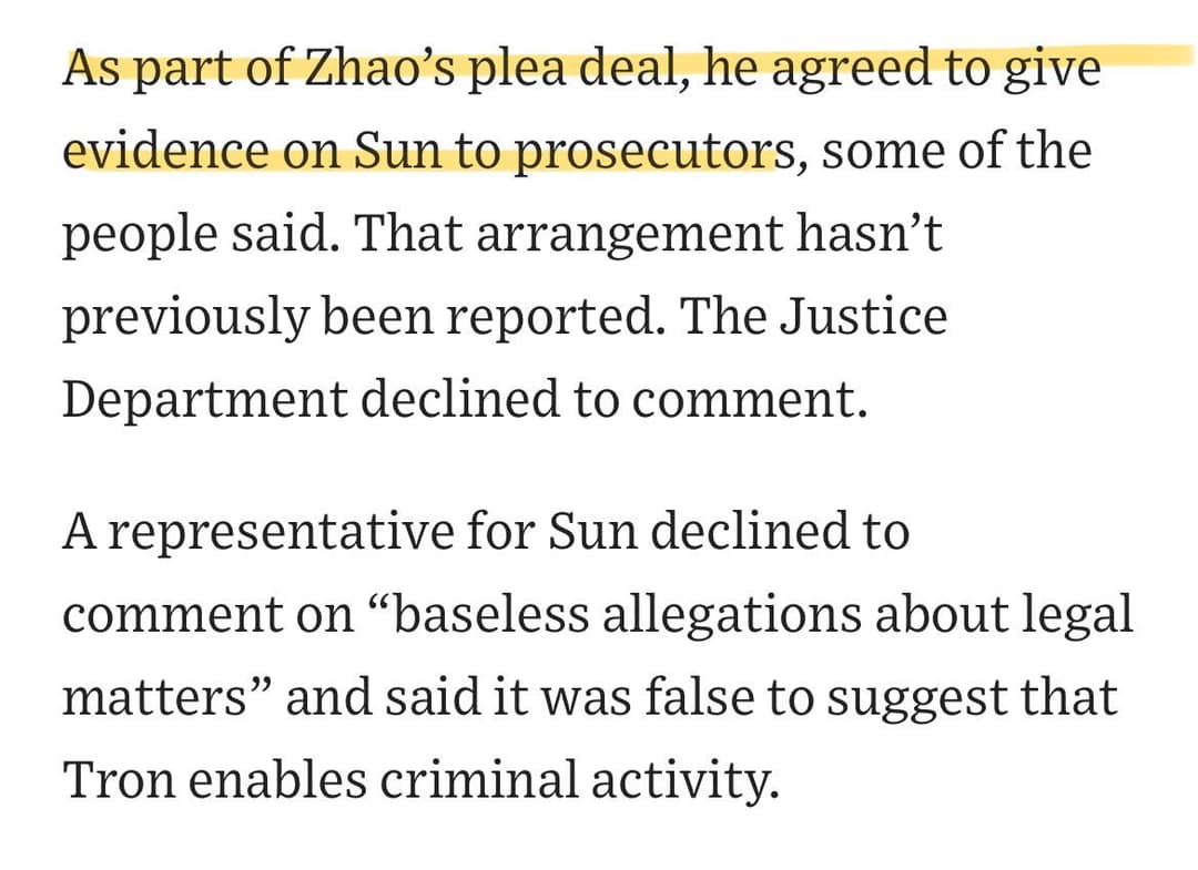 WSJ: Binance's CZ Cooperated With DOJ Against Justin Sun in $4.3B Settlement Case