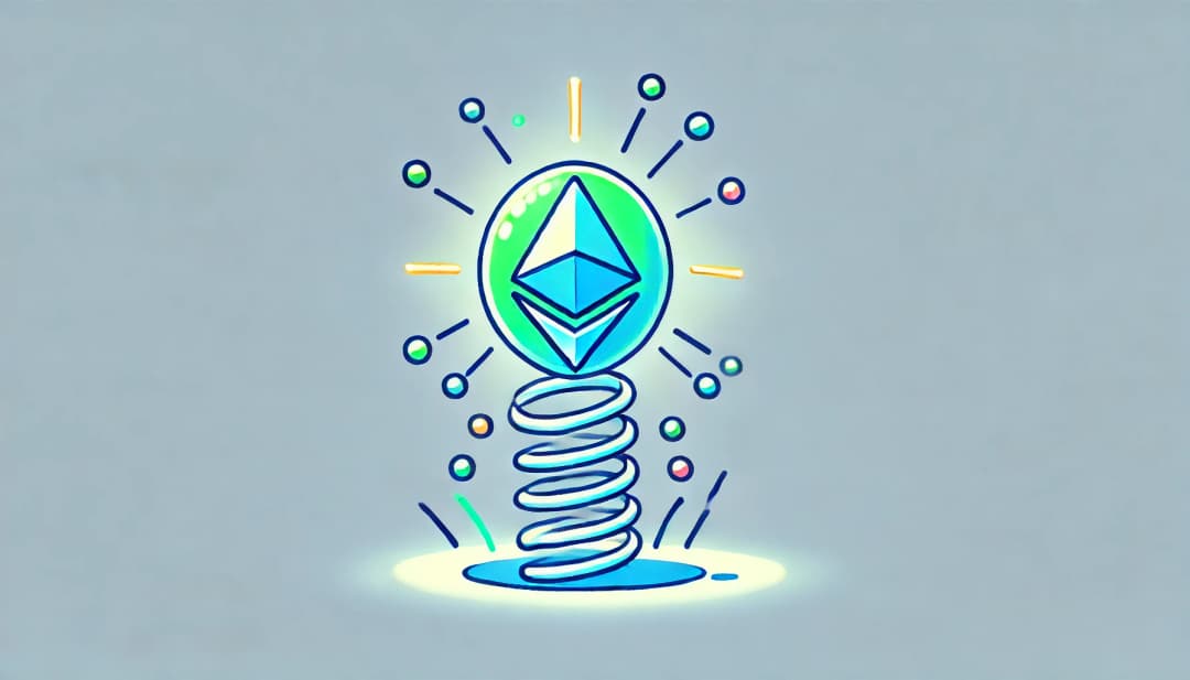  representation of Ethereum bouncing back with a spring and eth logo