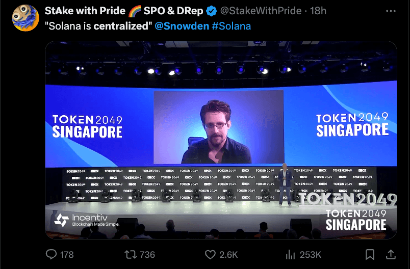 Edward Snowden Criticizes Solana for Centralization, Stake Concentration