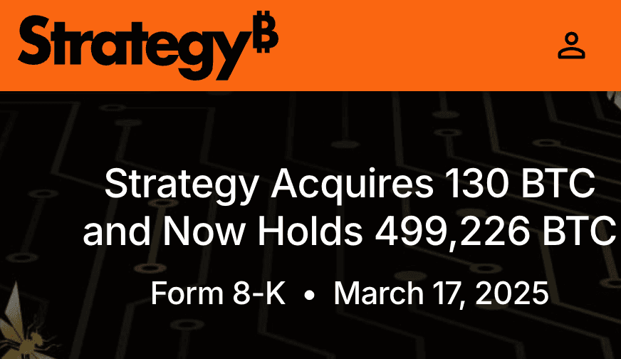 MicroStrategy Buys 130 BTC for $10.7M, Total Holdings Reach 499,226 with 6.9% YTD Yield