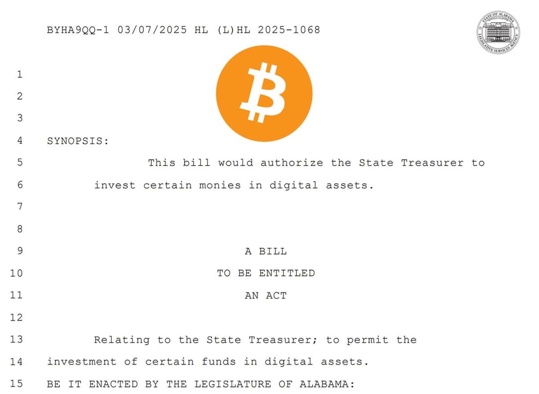 Alabama Passes 2nd Strategic Bitcoin Reserve Bill Allowing State Investment Board to Buy Bitcoin and Cryptocurrencies on April 2, 2025
