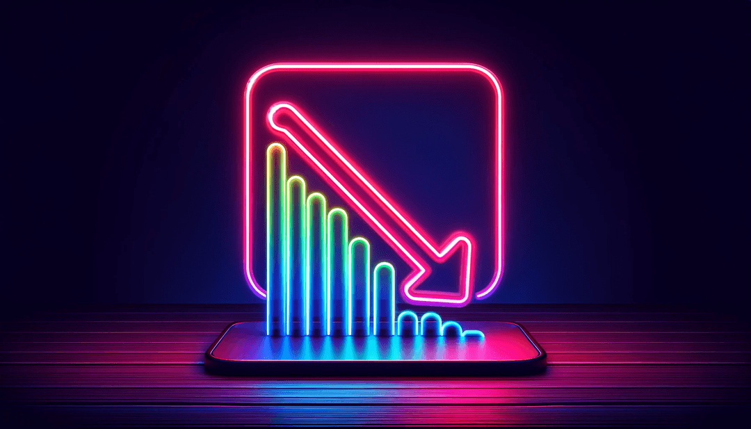 a red neon downtrending arrow