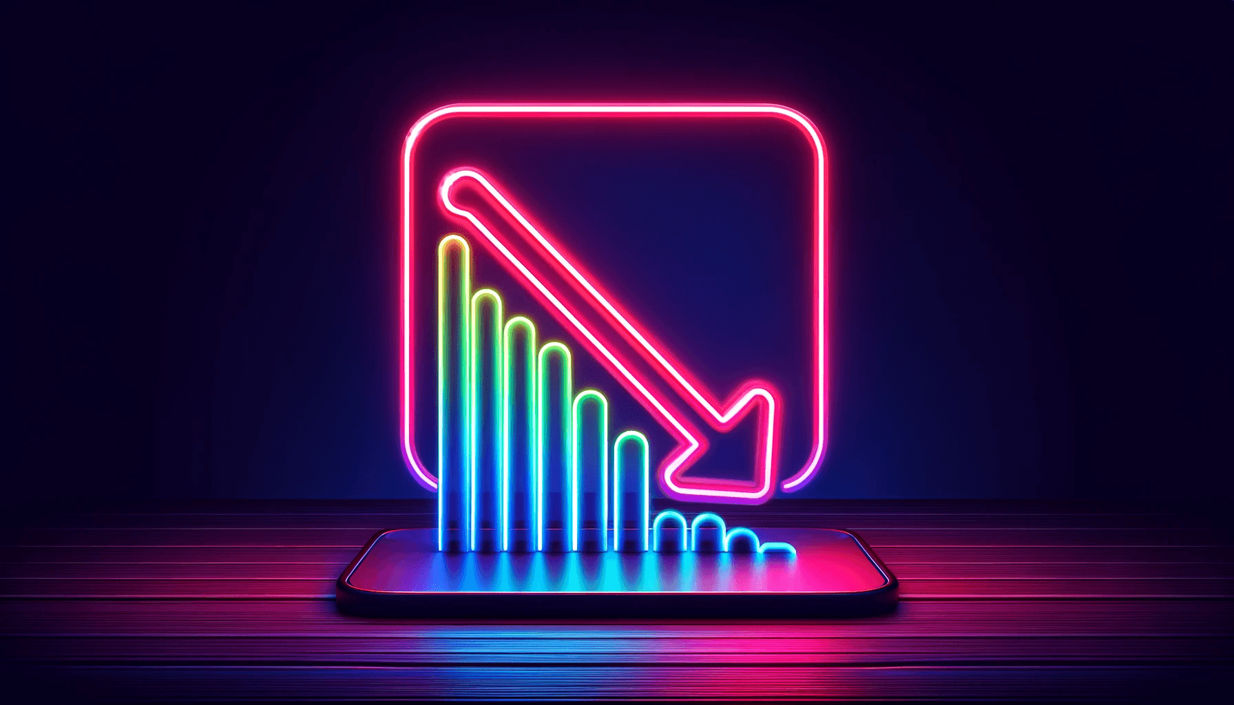 a red neon downtrending arrow