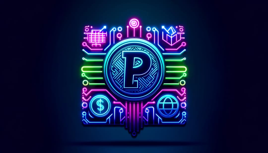 stylized PayPal logo integrated with digital coin symbols