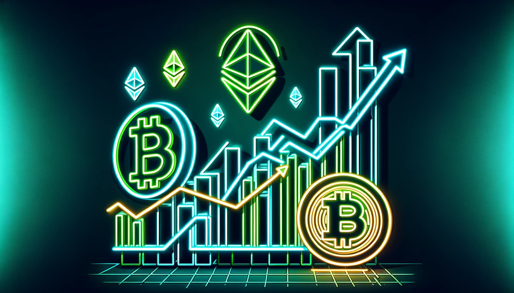 upward-trending arrows and rising bar graphs