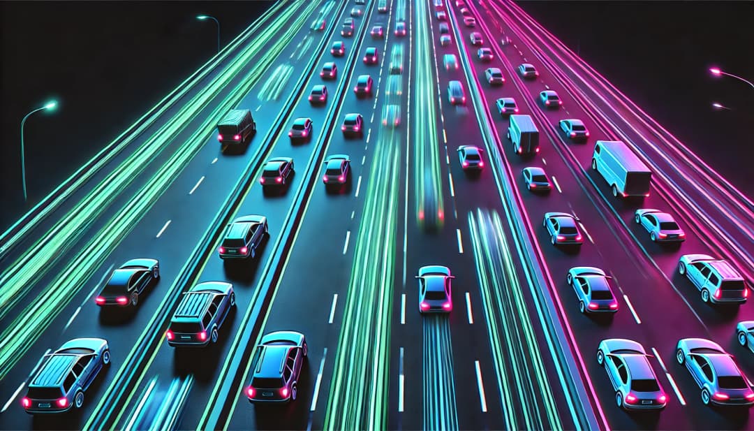 high-speed highway with all lanes going in the same direction