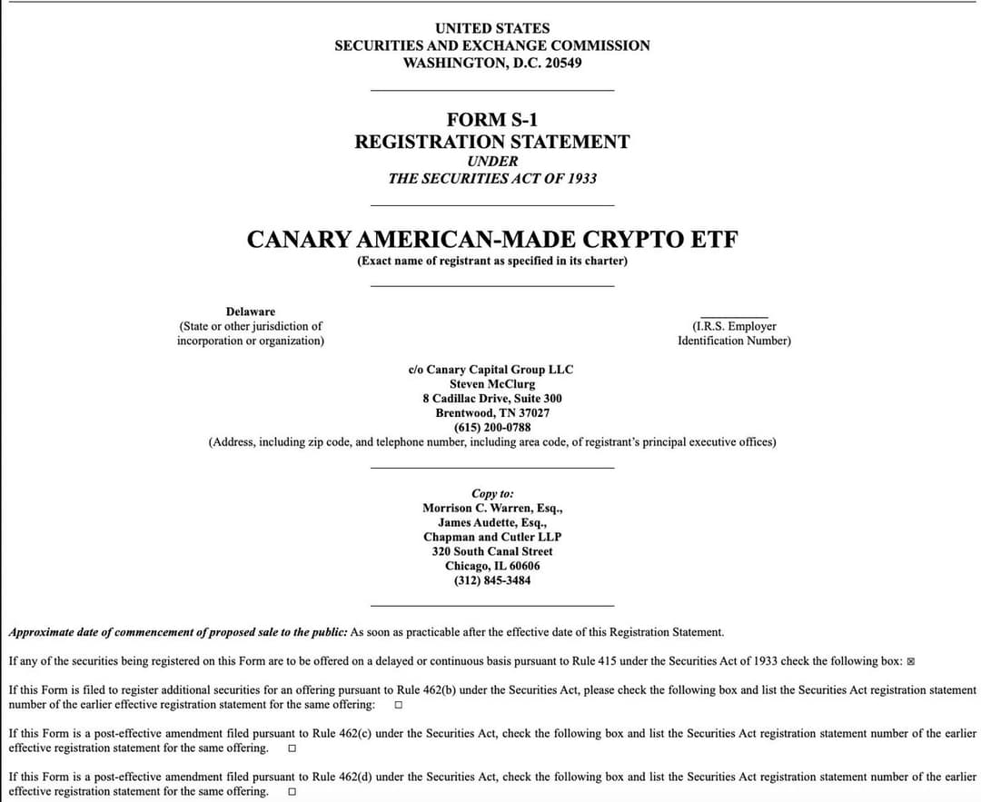 Canary Capital Files for ‘American-Made’ Crypto ETF Focused on U.S. Coins