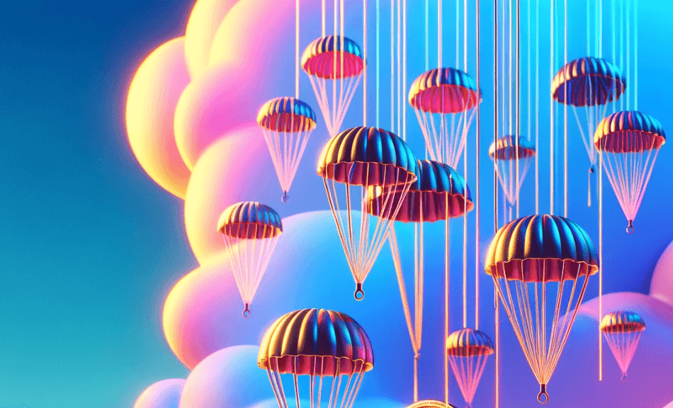 Coins falling from the sky with tiny parachutes.