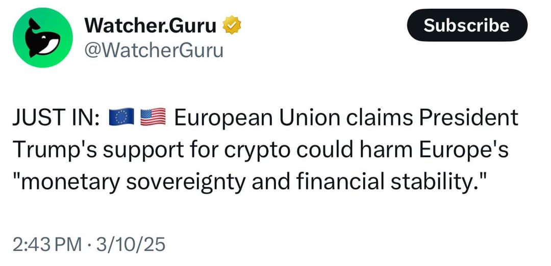 EU Warns Trump's Crypto Support Threatens Monetary Sovereignty and Financial Stability, Boosts Case for Digital Euro