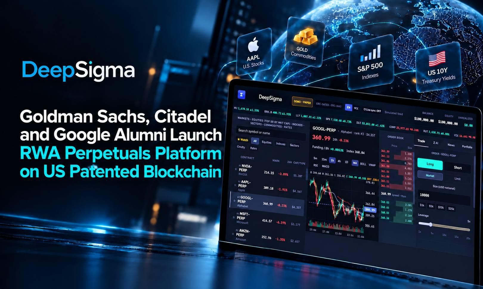 Goldman Sachs, Citadel and Google Alumni Launch RWA Perpetuals Platform on Patented Blockchain