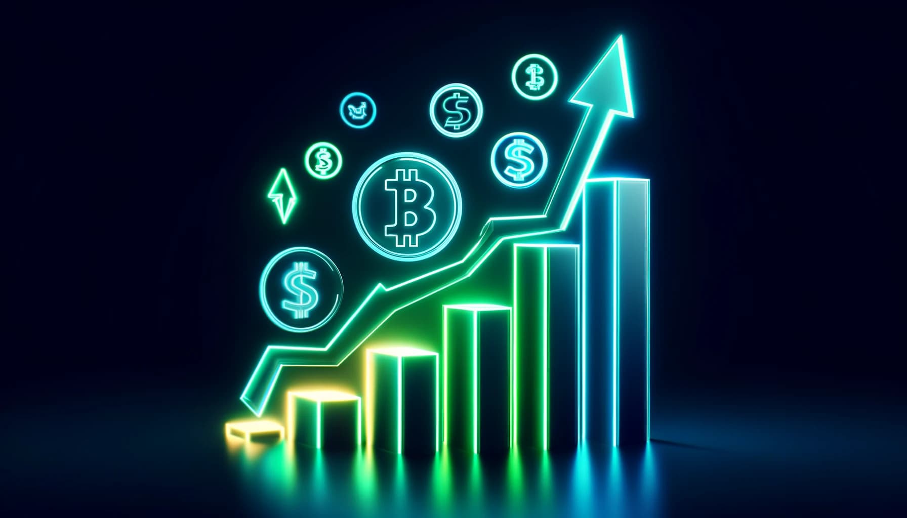 upward-trending arrows and rising bar graphs