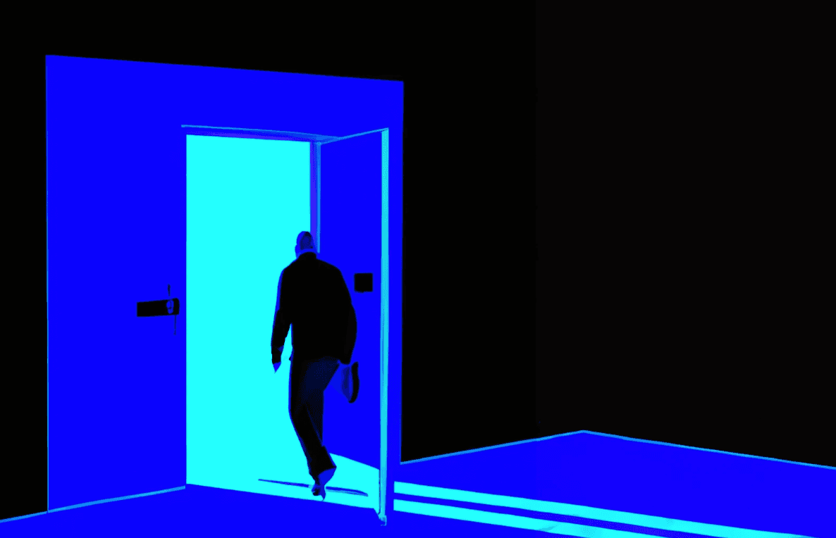 person leaving through open door