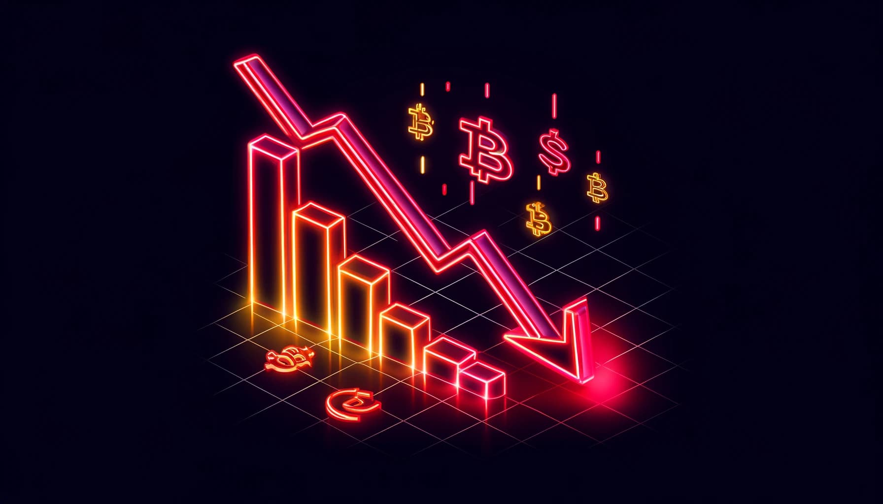 downward-trending arrows and falling bar graphs