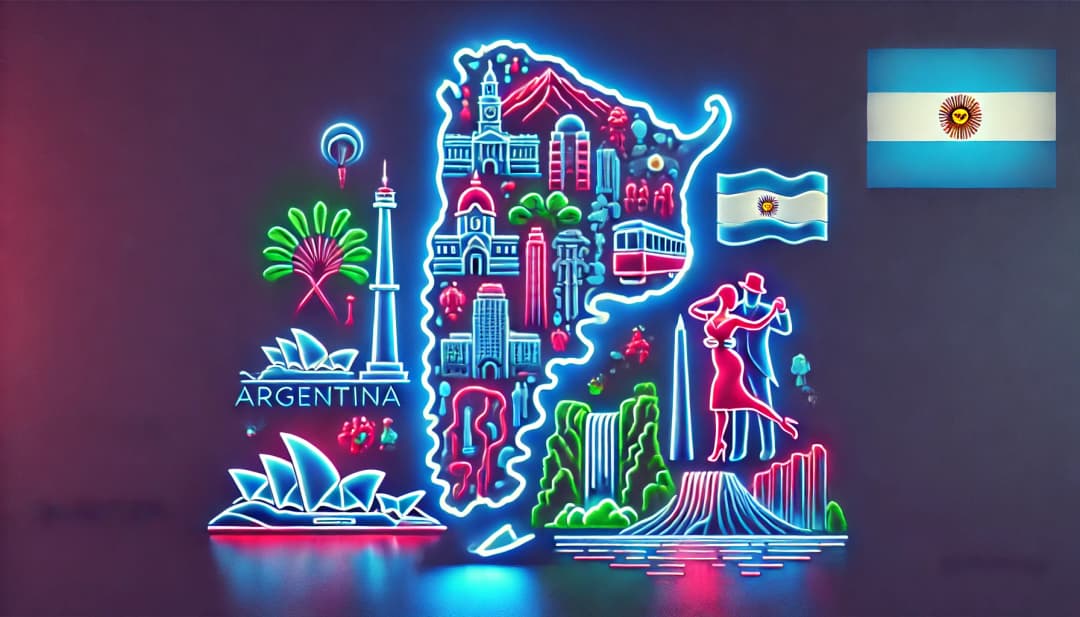 map of argentina overlaid with cultural icons