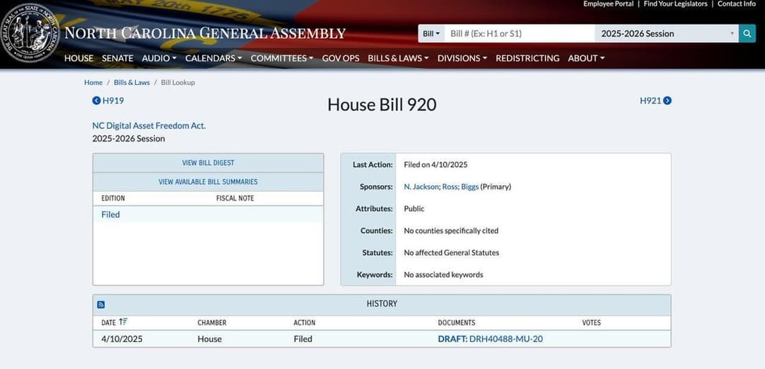 North Carolina Bill HB 92 Passes House Pensions Committee Allowing Bitcoin Investments Amid 59.1% Bitcoin Dominance
